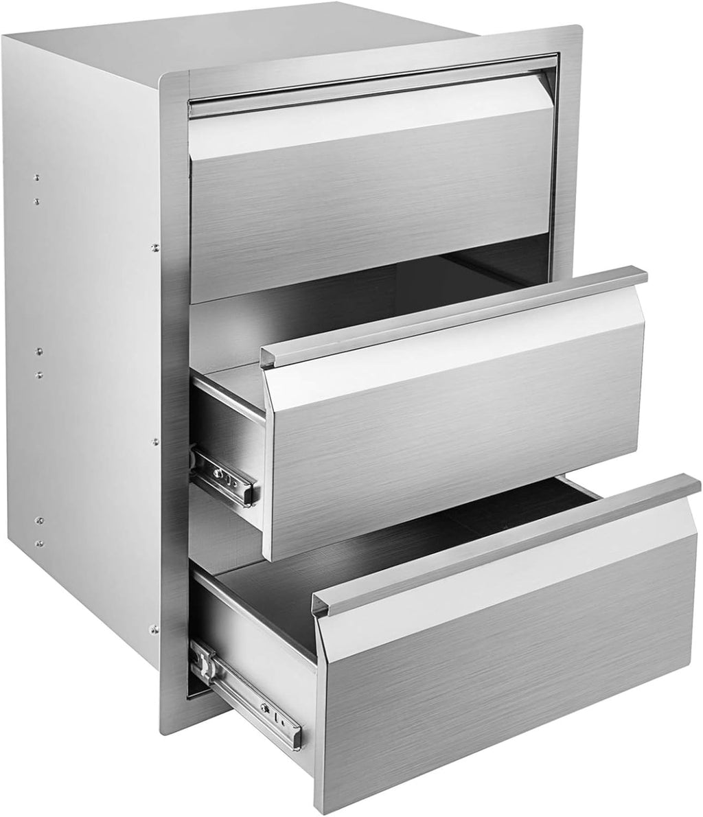 Stainless Steel Double Access BBQ Drawers Box Frame Style Flush Mount Outdoor Kitchen Storage Double Drawers I4193