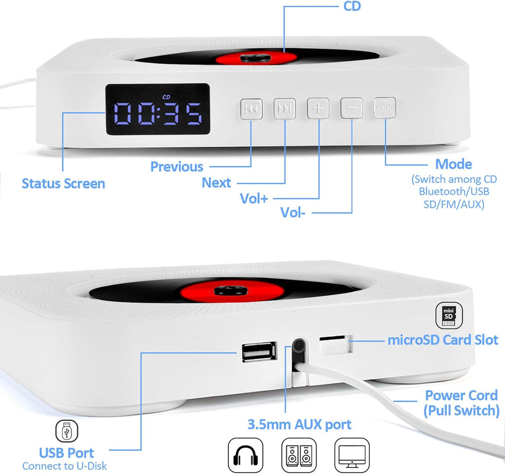 Wall Mounted CD Player with Bluetooth Speakers and FM Radio Z454076