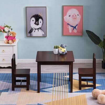 3 Piece Kids Play Table and Chair Set Espresso G82966