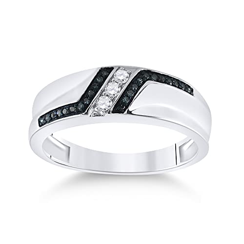 Men's Solid Sterling Silver Blue Diamond Wedding Band Ring Size 12 G418