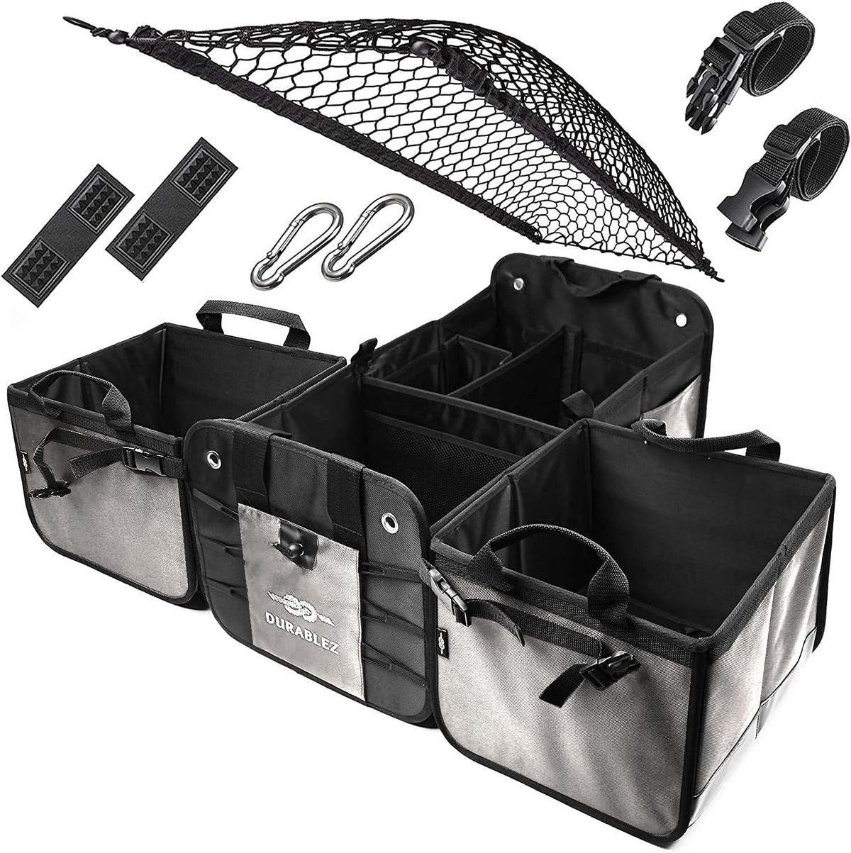 3 Compartment Separable Collapsible Car Trunk Storage Organizer, XL, Black B959
