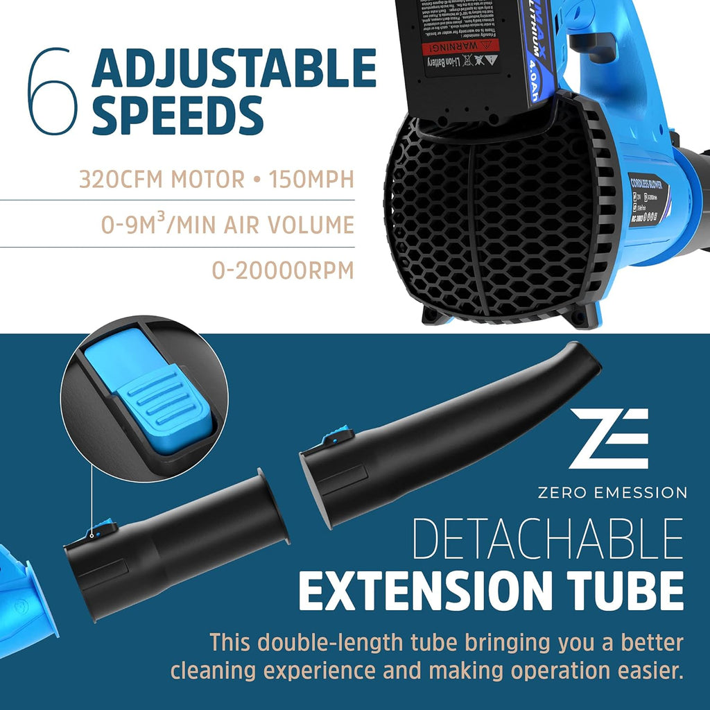 320 CFM 150 MPH Cordless Leaf Blower with 21V 4.0Ah Battery & Charger E503697