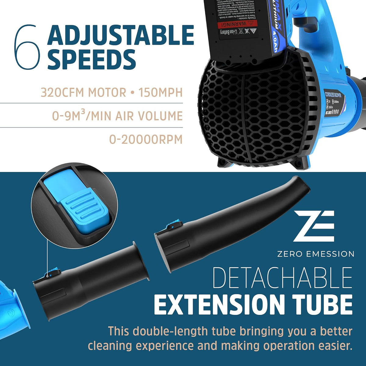320 CFM 150 MPH Cordless Leaf Blower with 21V 4.0Ah Battery & Charger E503697