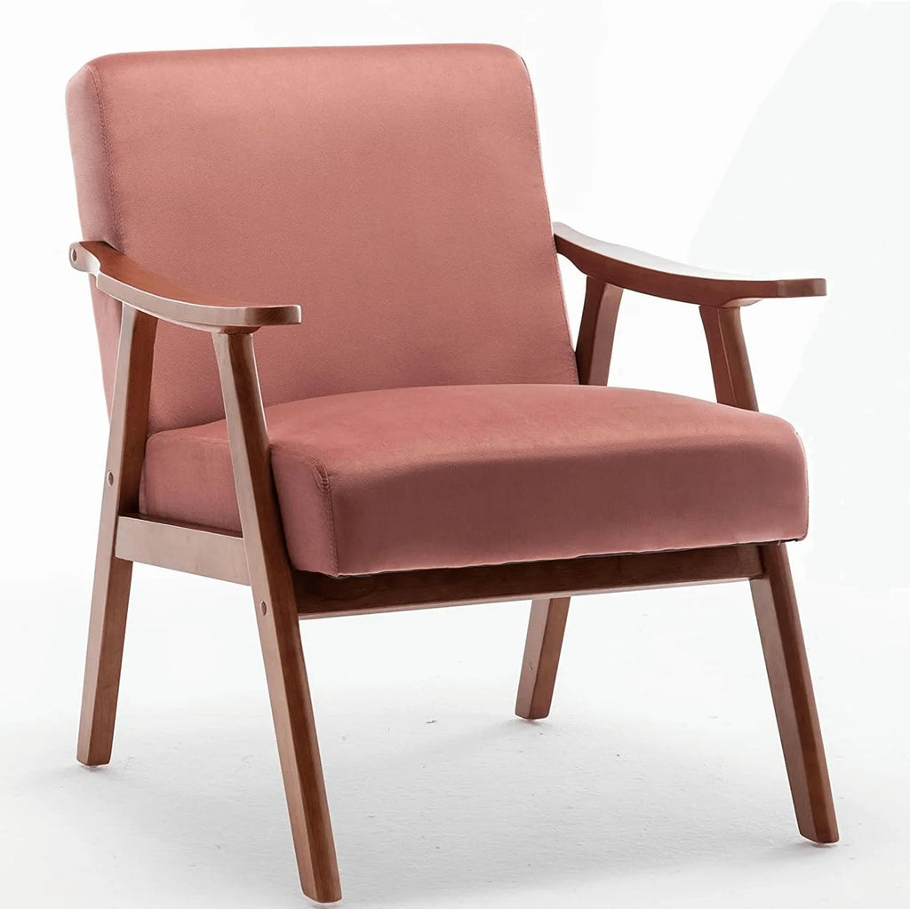 Mid-Century Modern Velvet Accent Chair with Solid Wood Frame W535