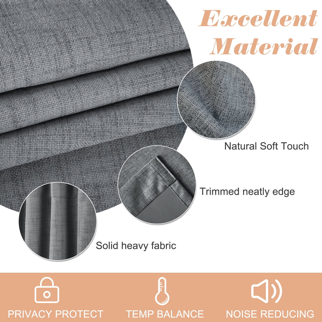 Blackout Curtains 2 Panels Set Linen Textured Dark Gray W50"x L72" A3993