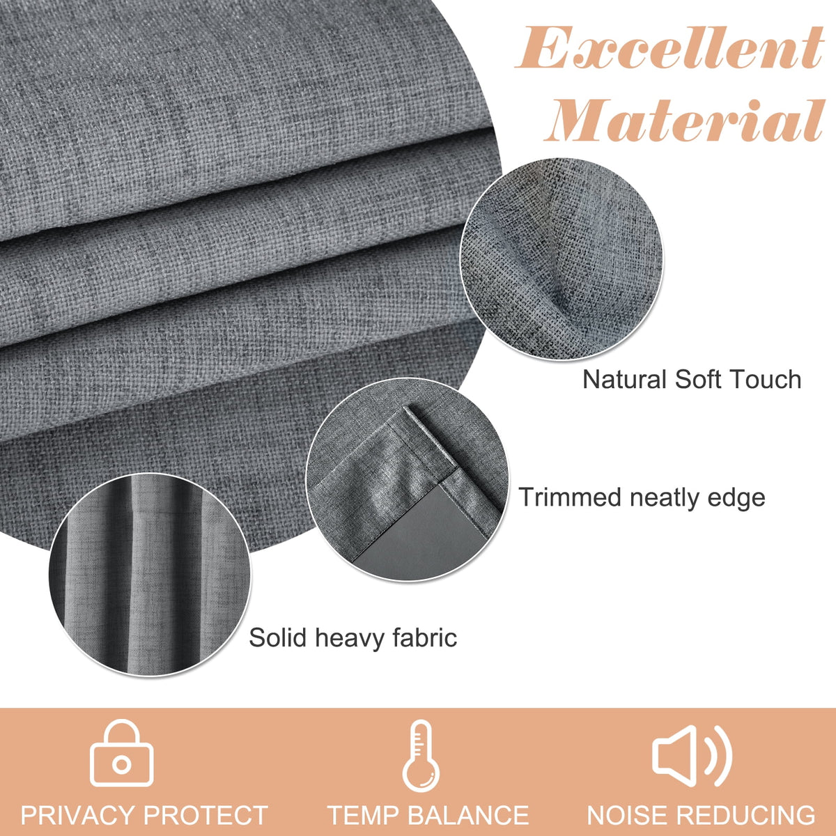 Blackout Curtains 2 Panels Set Linen Textured Dark Gray W50"x L72" A3993