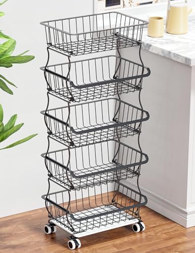 5 Tier Wire Fruit Basket with Wheels V288101
