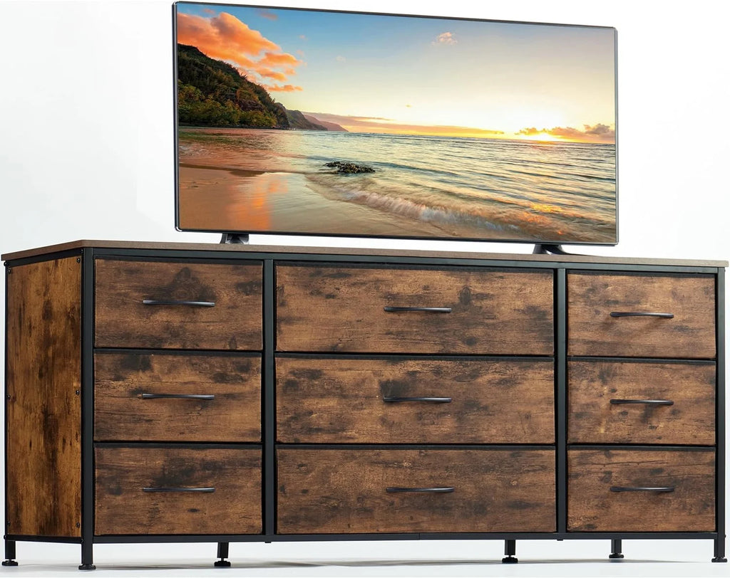 Black 9 Drawer Wide Dresser TV Stand O7157