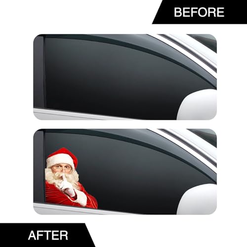 2 PCS Santa Claus Car Window Stickers, 8.6In x 11.8In Waterproof PVC Single-Transparent Vehicle Decals Q9074