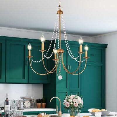 Antique Brass 5-Light Candle Style Chandelier with Beaded Accents L705395