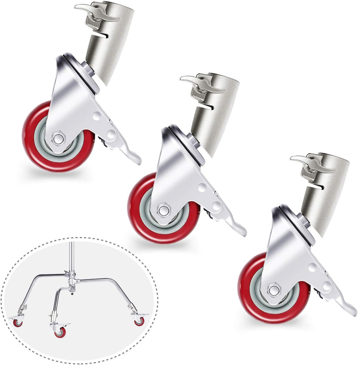 3 Packs Swivel Caster Wheels Set with 75mm Diameter, Durable Metal Construction with Rubber Base Q311154