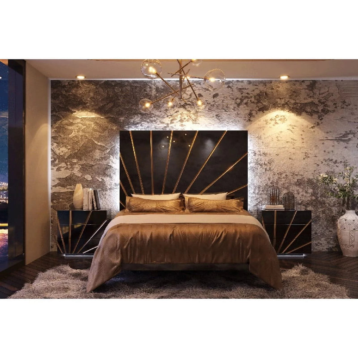 5-Piece Black High Gloss Queen Size Bedroom Set M2111
