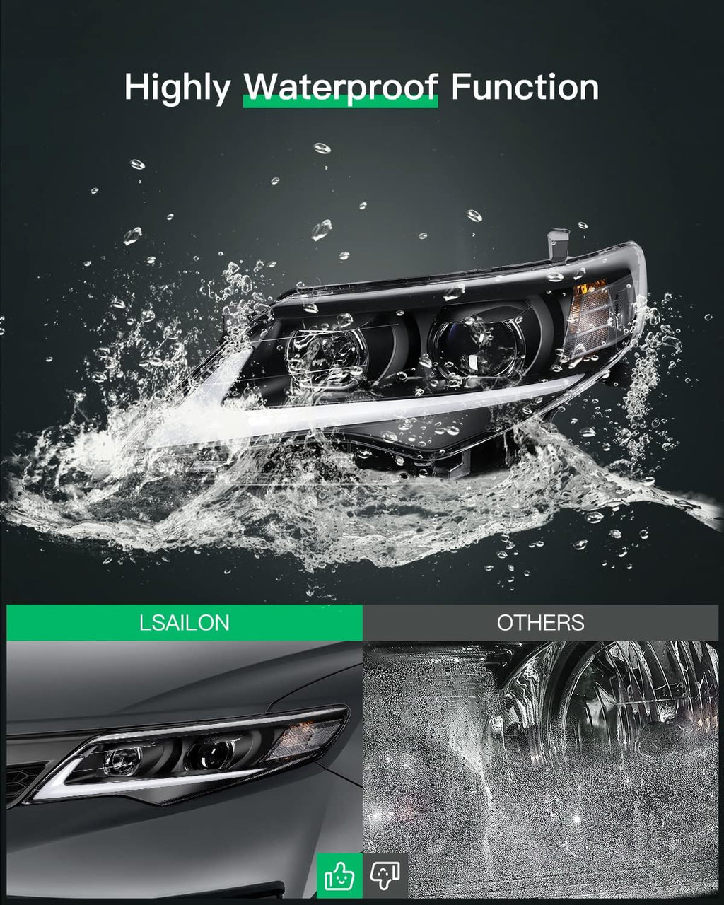 Black Housing Clear Lens Headlight Assembly for Toyota Camry 2012-2014 A294