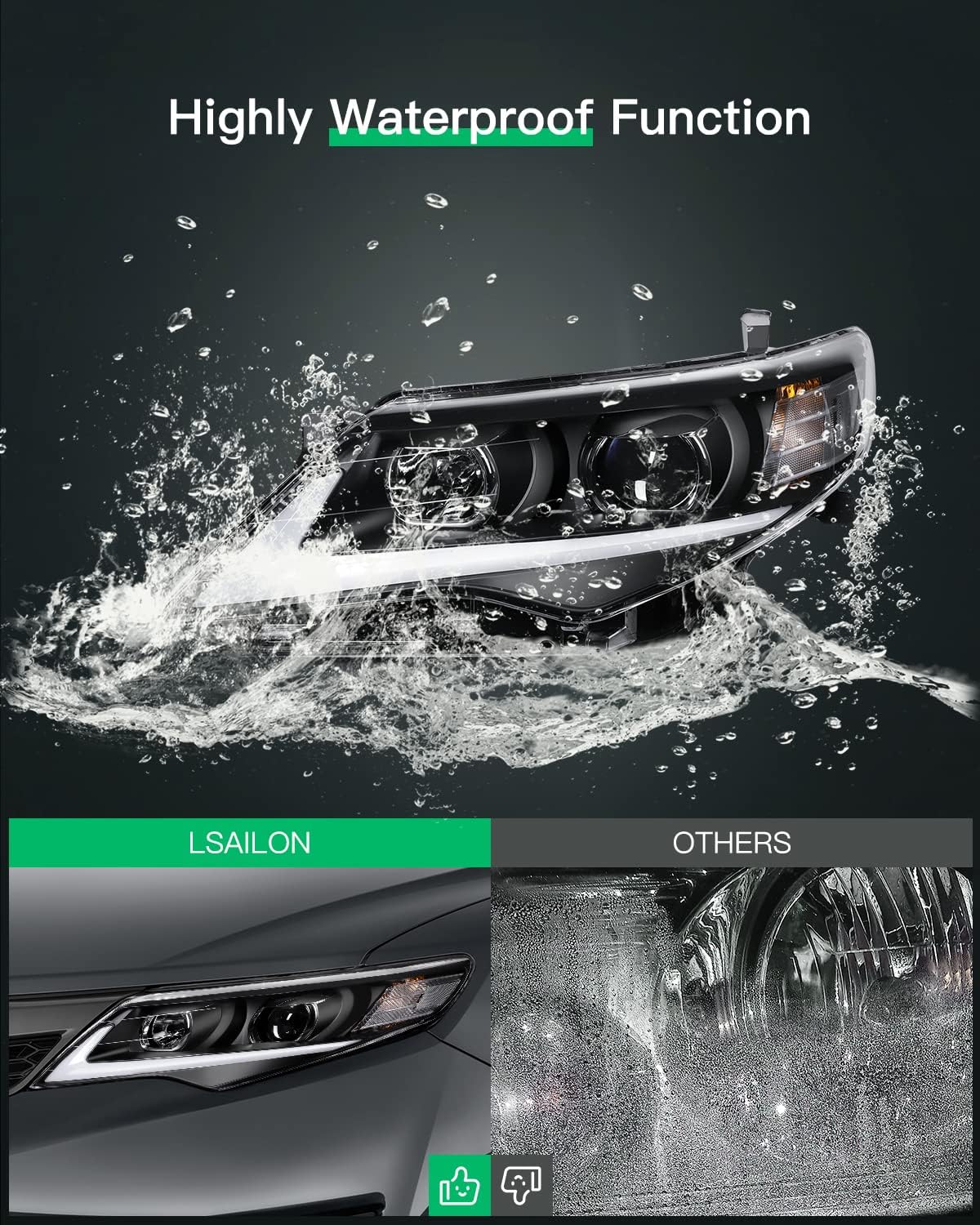 Black Housing Clear Lens Headlight Assembly for Toyota Camry 2012-2014 A294