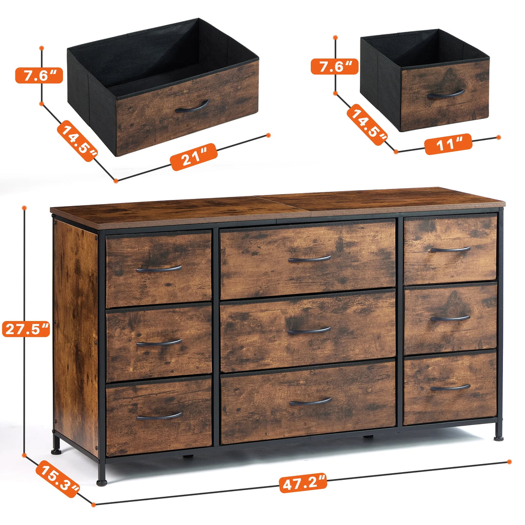 Black 9 Drawer Wide Dresser TV Stand O7157