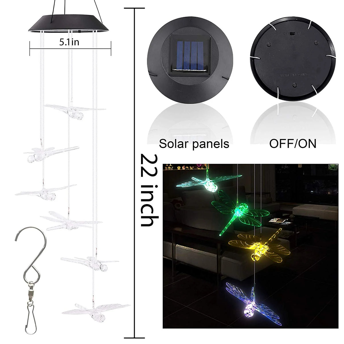 Color Changing Dragonfly Wind Chime Spiral Spinner Wind Mobile E1487