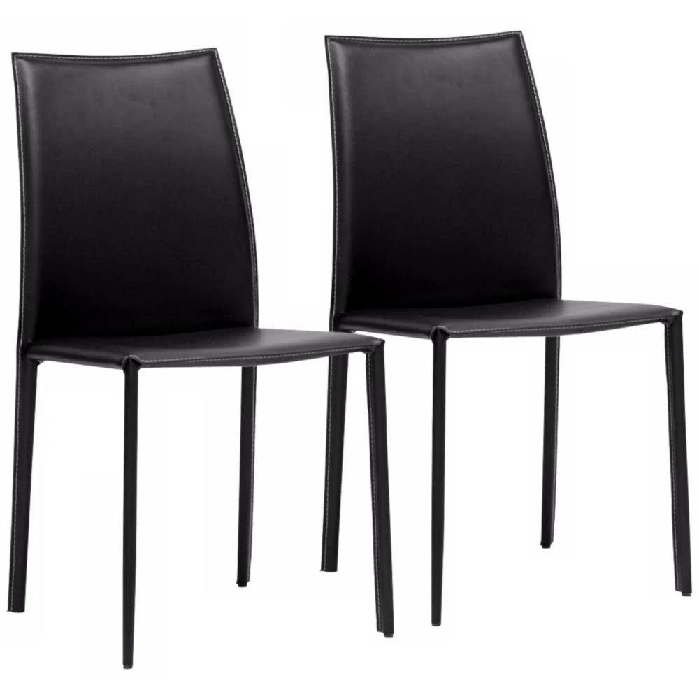 Black Leather Dining Chair, Set of 2 W958