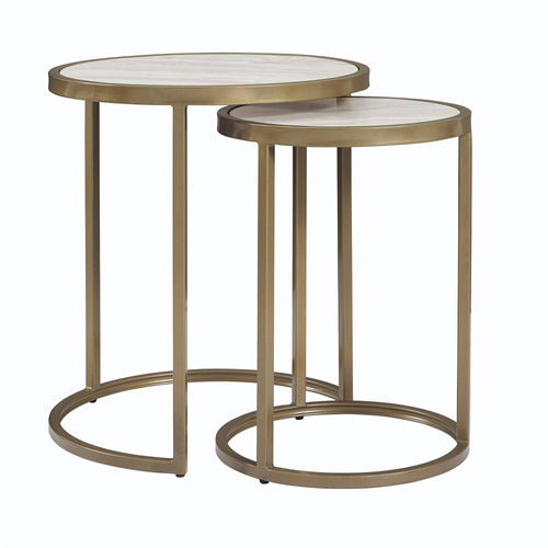 2 Piece Marble Top Nesting End Table Set D754