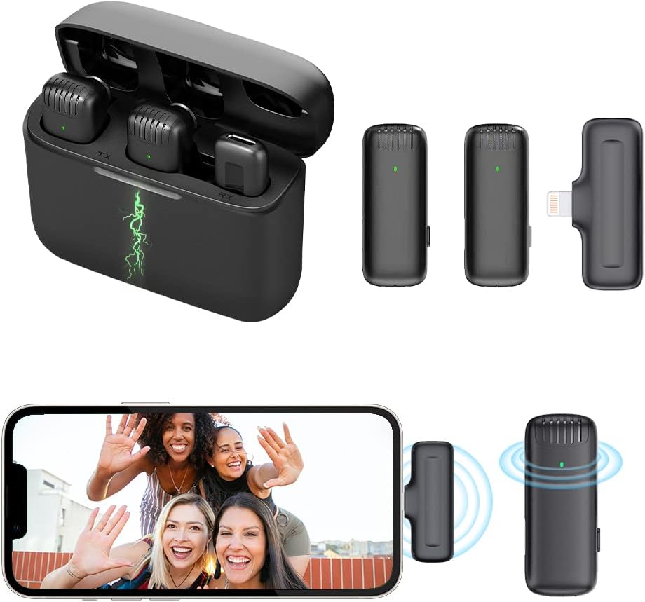Wireless Lavalier Microphone with Charging Case, Black, Pack of 2 T139
