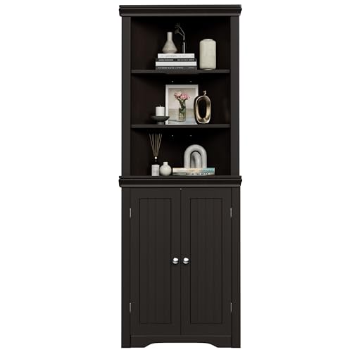 Corner Cabinet with 2 Barn Doors and 3 Shelves Freestanding Storage Cabinet (Espresso) A551202