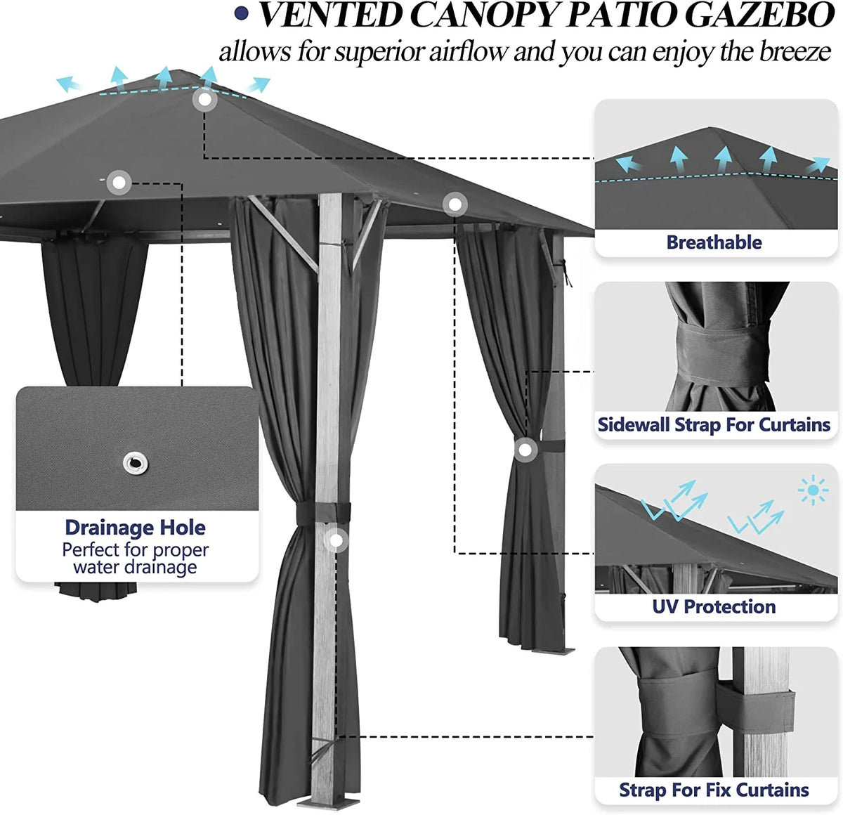 10×10FT Outdoor Patio Gazebo with Vented Polyester Roof, Powder-Coated Aluminum Frame J710