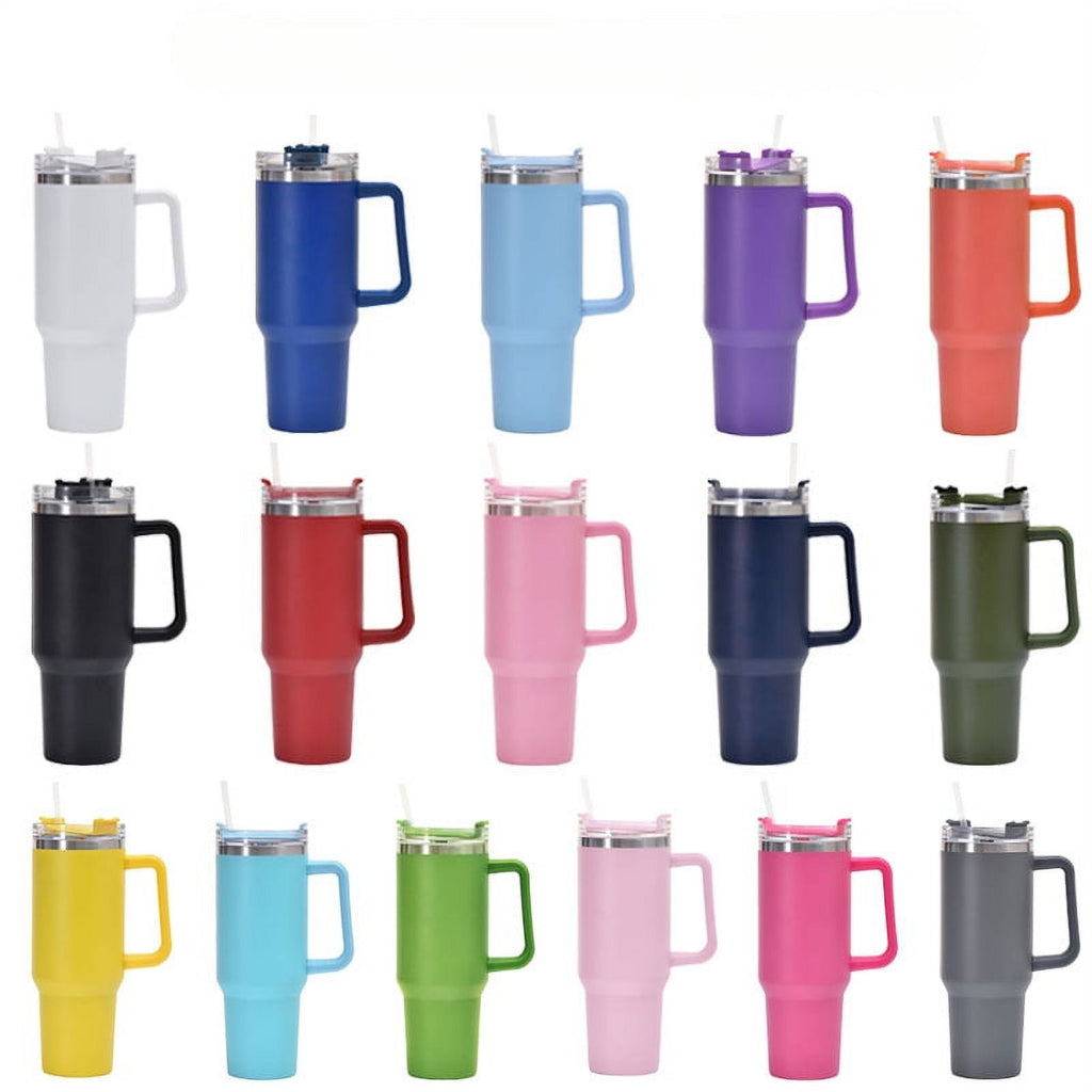 40 oz Insulated Reusable Stainless Steel Tumbler with Handle and Straw Lid N65637