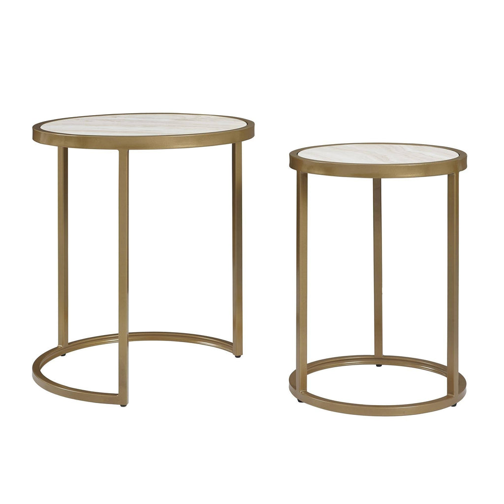 2 Piece Marble Top Nesting End Table Set D754