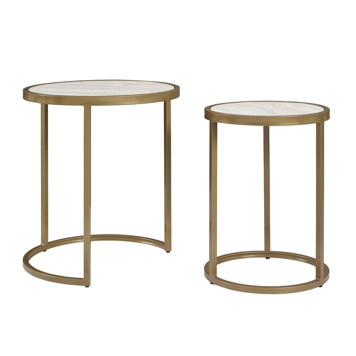 2 Piece Marble Top Nesting End Table Set D754