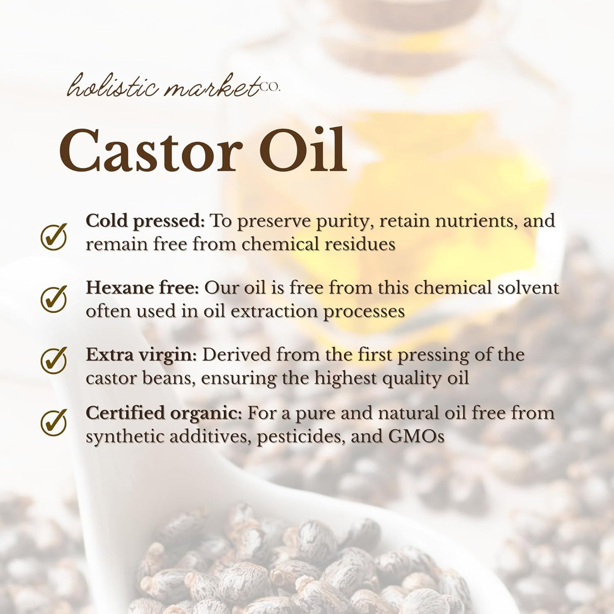 Certified Organic 100% Pure Cold Pressed Hexane Free Extra Virgin Castor Oil H4998