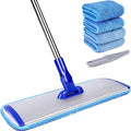 18" Microfiber Flat Mop with Stainless Steel Handle, 4 Reusable Mop Pads Y8237