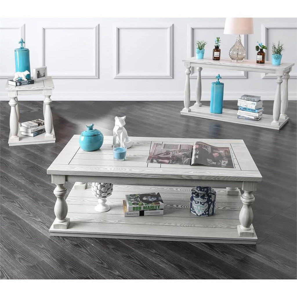 Antique White Wood Open Shelf Sofa Table E13272
