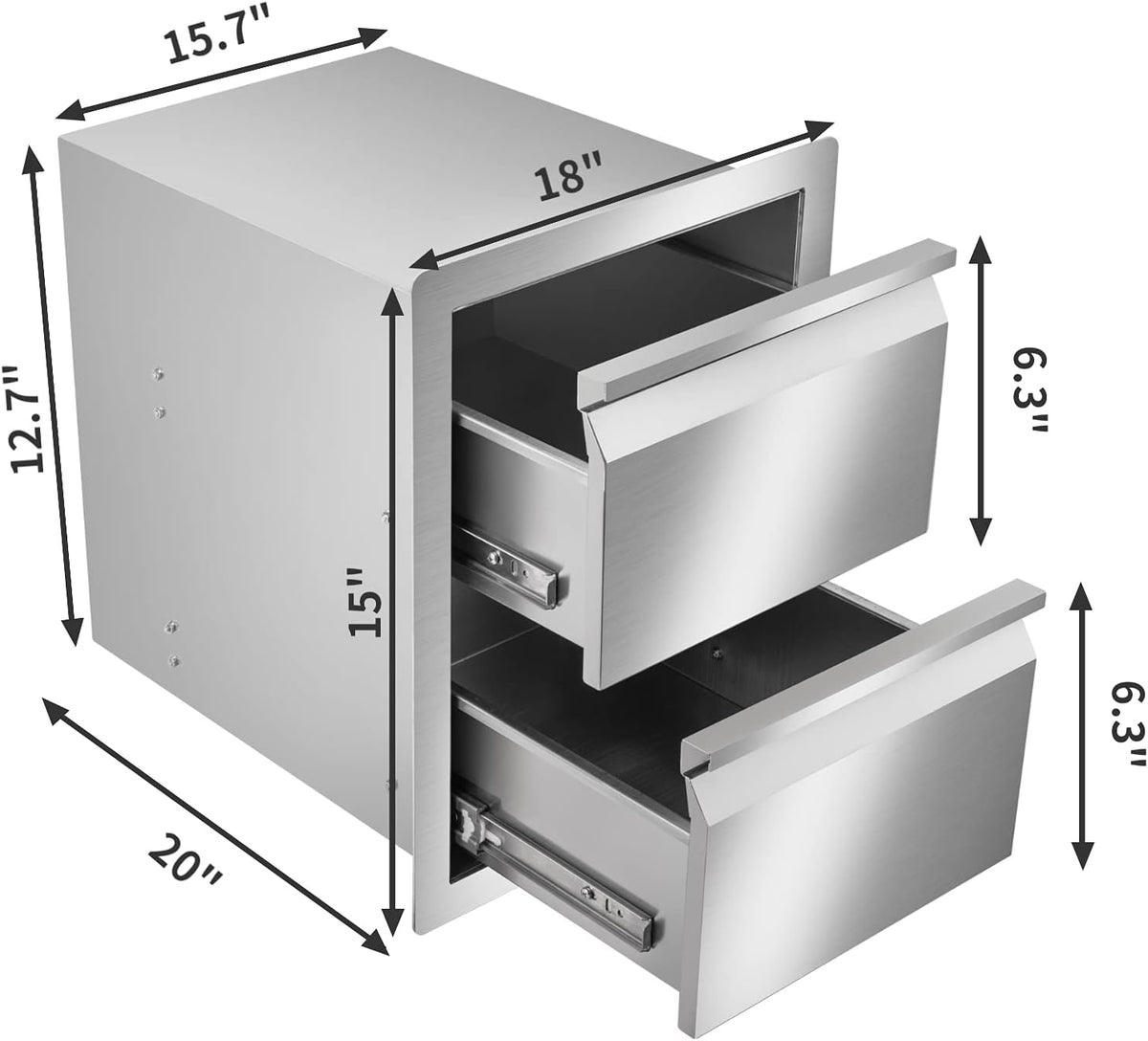 Stainless Steel Double Access BBQ Drawers Box Frame Style Flush Mount Outdoor Kitchen Storage Double Drawers I4193