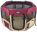 Maroon Beige 2-Door Soft-Sided Dog Cat Playpen U54796