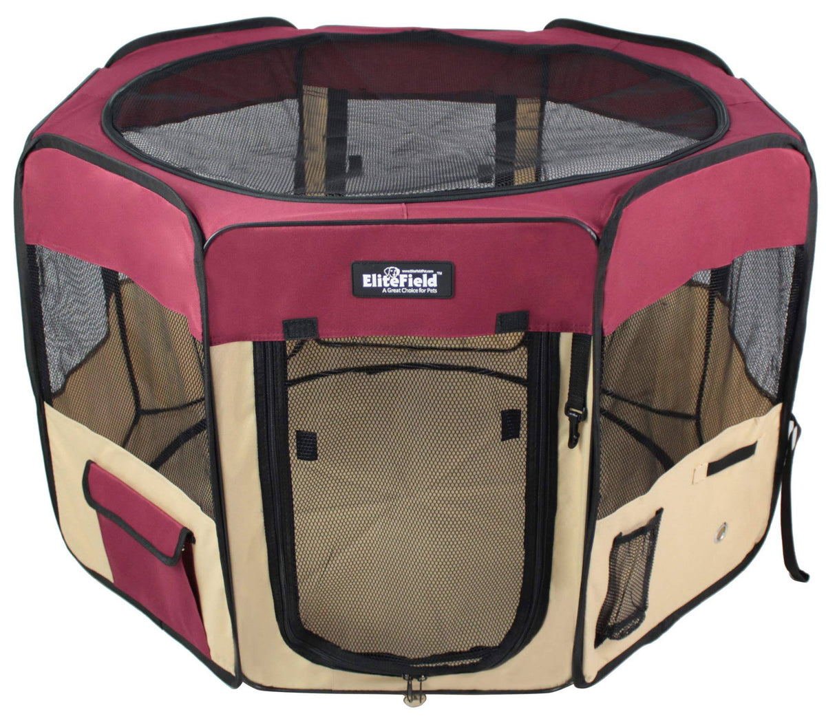 Maroon Beige 2-Door Soft-Sided Dog Cat Playpen U54796