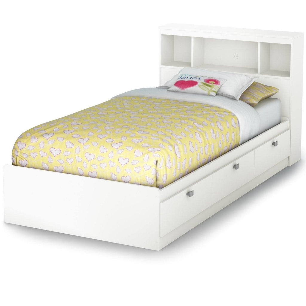 White Wood Twin Size Bookcase Headboard R78889