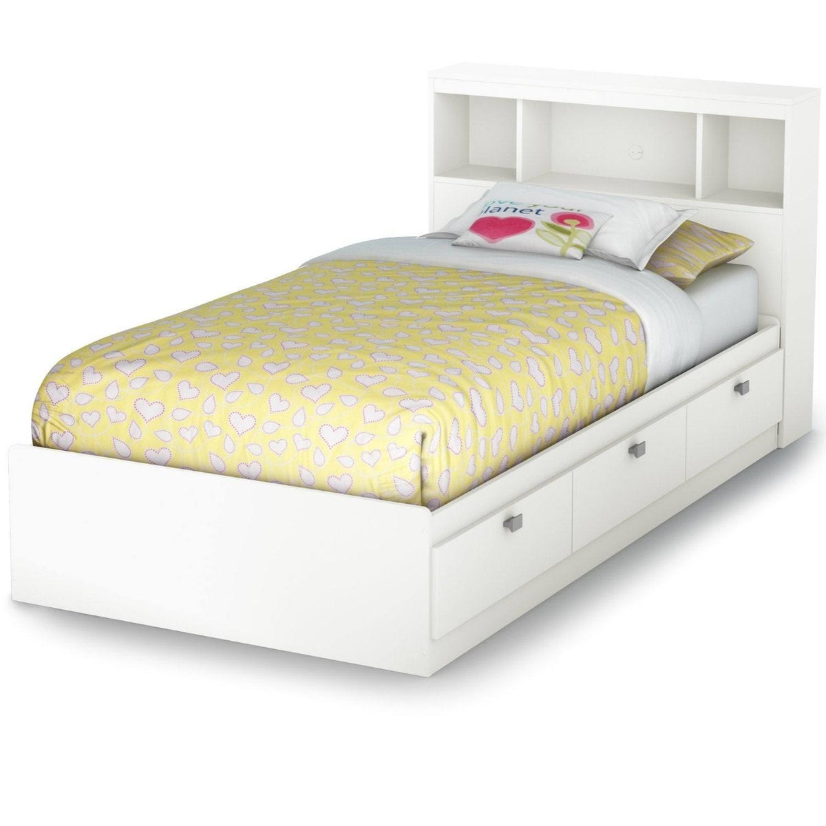 White Wood Twin Size Bookcase Headboard R78889