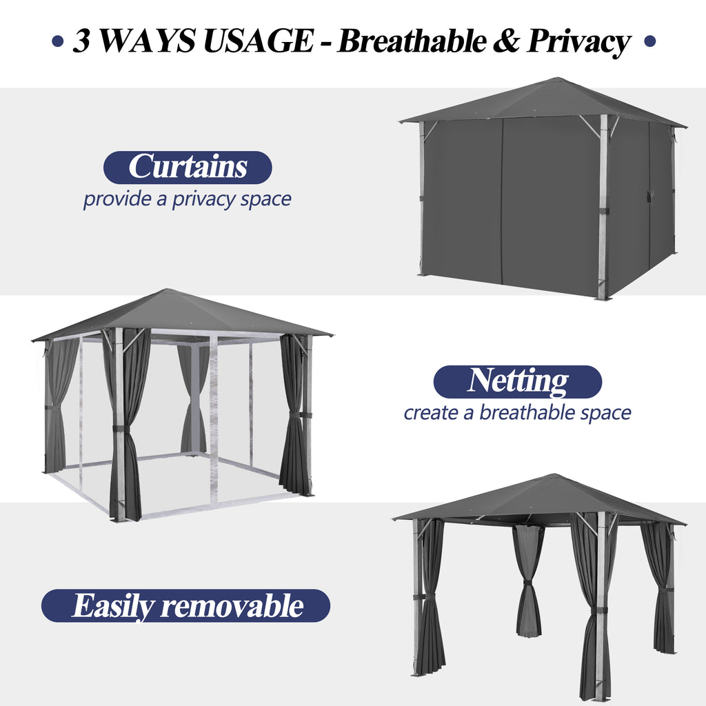 10×10FT Outdoor Patio Gazebo with Vented Polyester Roof, Powder-Coated Aluminum Frame J710