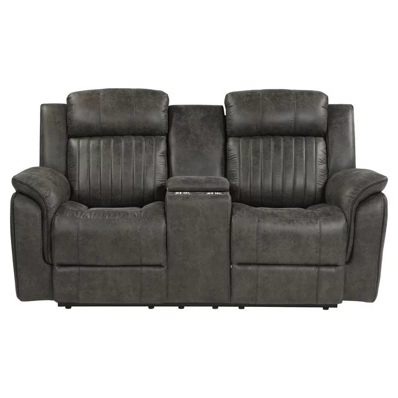 Gray Microfiber Double Reclining Loveseat with Center Console K348