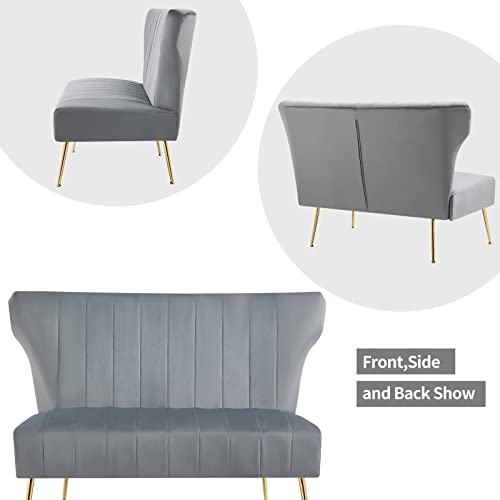 Black Velvet Armless Loveseat Sofa with Golden Metal Legs J59496
