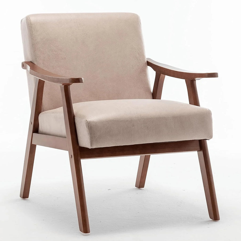 Mid-Century Modern Velvet Accent Chair with Solid Wood Frame W535