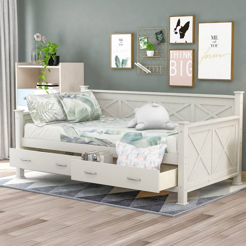 White Twin Size Daybed with 2 Drawers P142