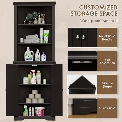 Corner Cabinet with 2 Barn Doors and 3 Shelves Freestanding Storage Cabinet (Espresso) A551202