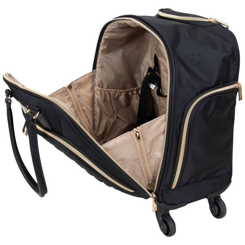 Olive Chevron Quilted 4-Wheel Spinner Carry-On Suitcase I517