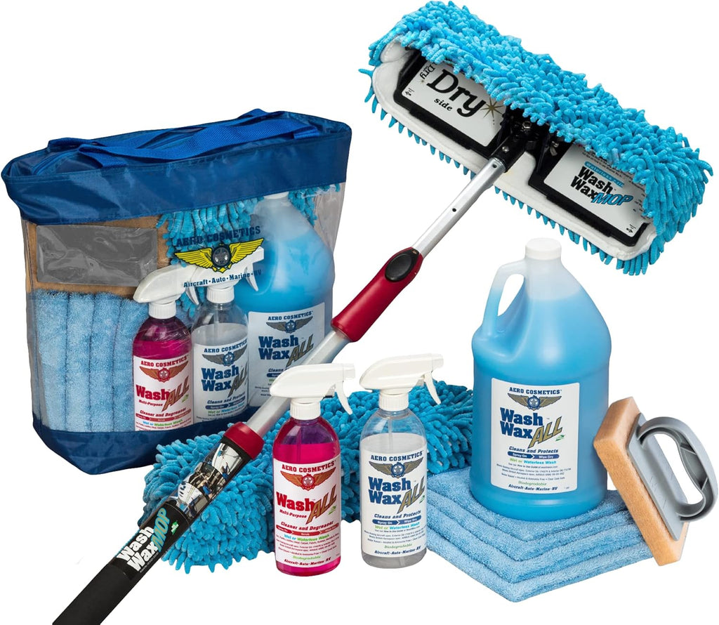 Waterless RV Aircraft Boat Wash Wax Mop Kit with Deluxe Pole (3' 9" to 9') O687358