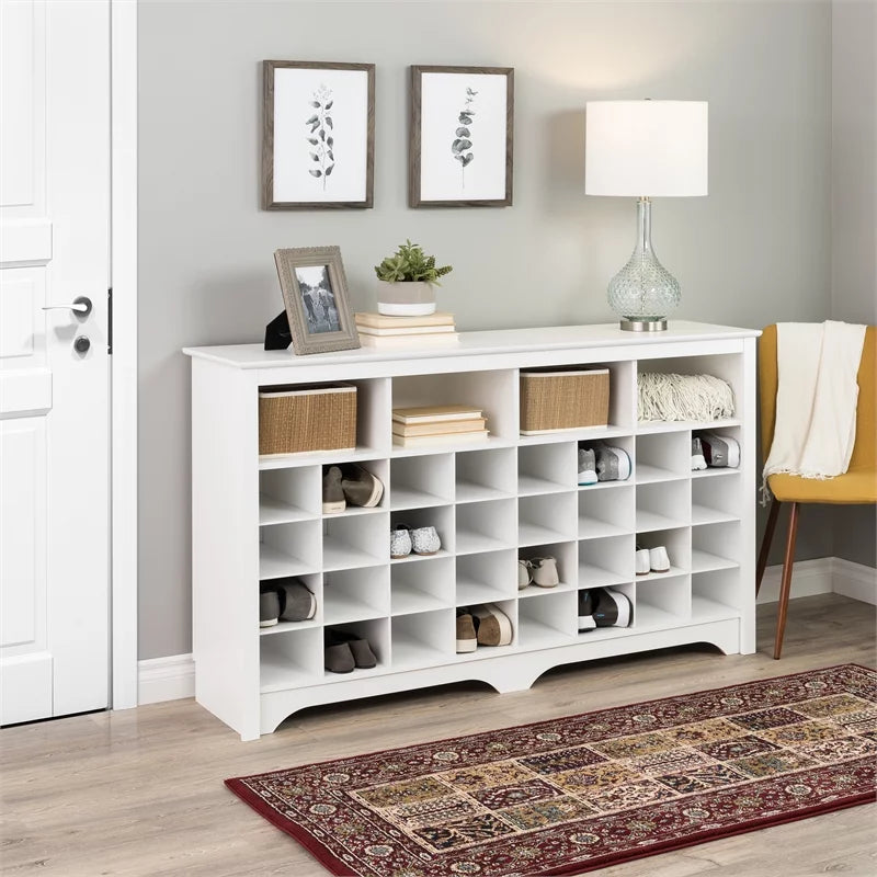 White 36 Cubby Engineered Wood Shoe Cubby Console S151