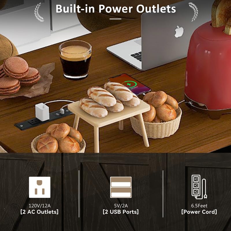 Black Farmhouse Kitchen Island with Power Outlet and Drop Leaf P183