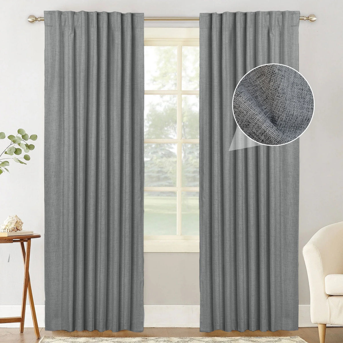 Blackout Curtains 2 Panels Set Linen Textured Dark Gray W50"x L72" A3993