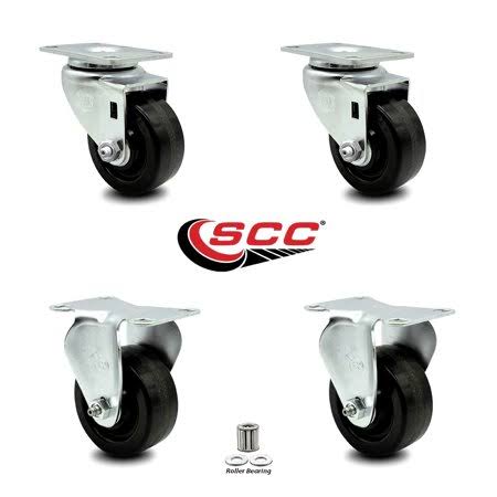 Phenolic TP Caster Set of 4 with Roller Bearing, 3x22 Wheels, 2 Swivel 2 Rigid L45857