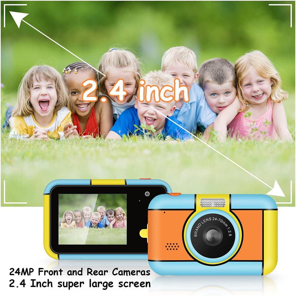 Blue and Yellow 24MP Dual Lens Kids Digital Camera with 32G SD Card M781273