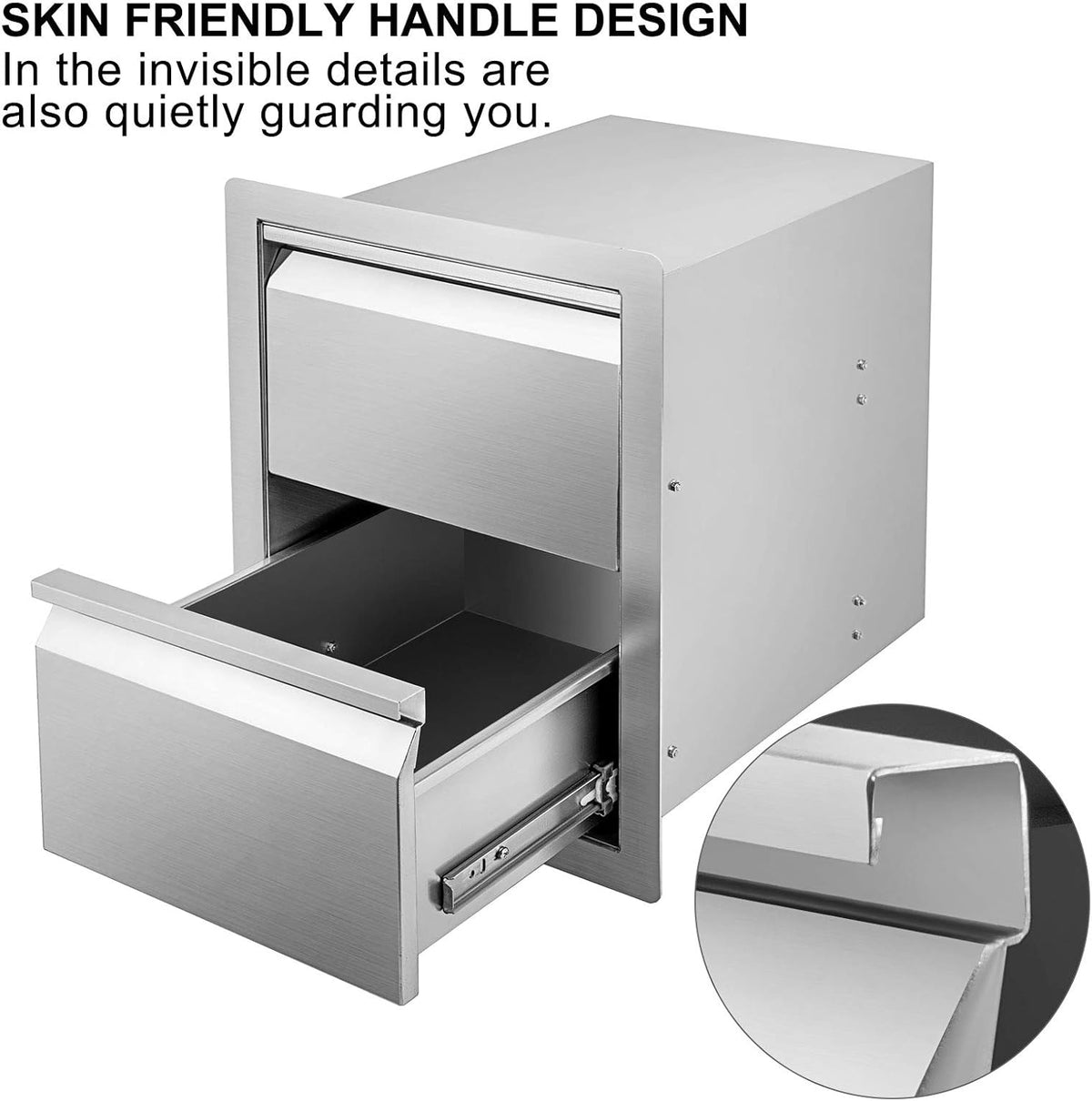 Stainless Steel Double Access BBQ Drawers Box Frame Style Flush Mount Outdoor Kitchen Storage Double Drawers I4193